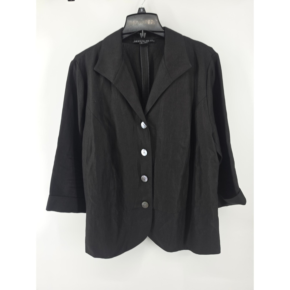 Lafayette 148 New York Black 100% Linen 4-Button Blazer Jacket Womens 16